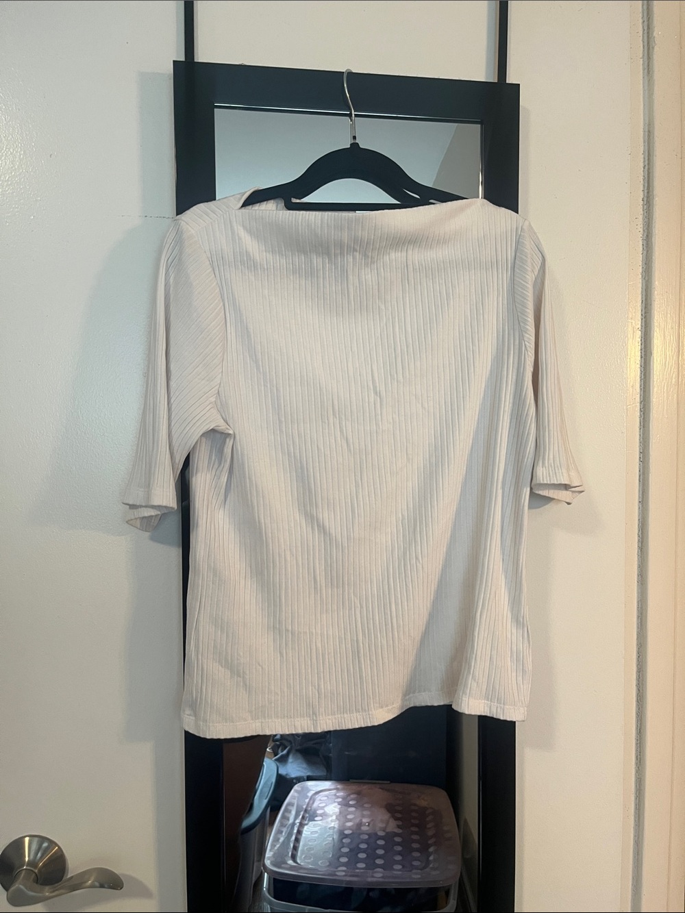Old Navy Cream Ribbed Boatneck Elbow-Sleeve Top
